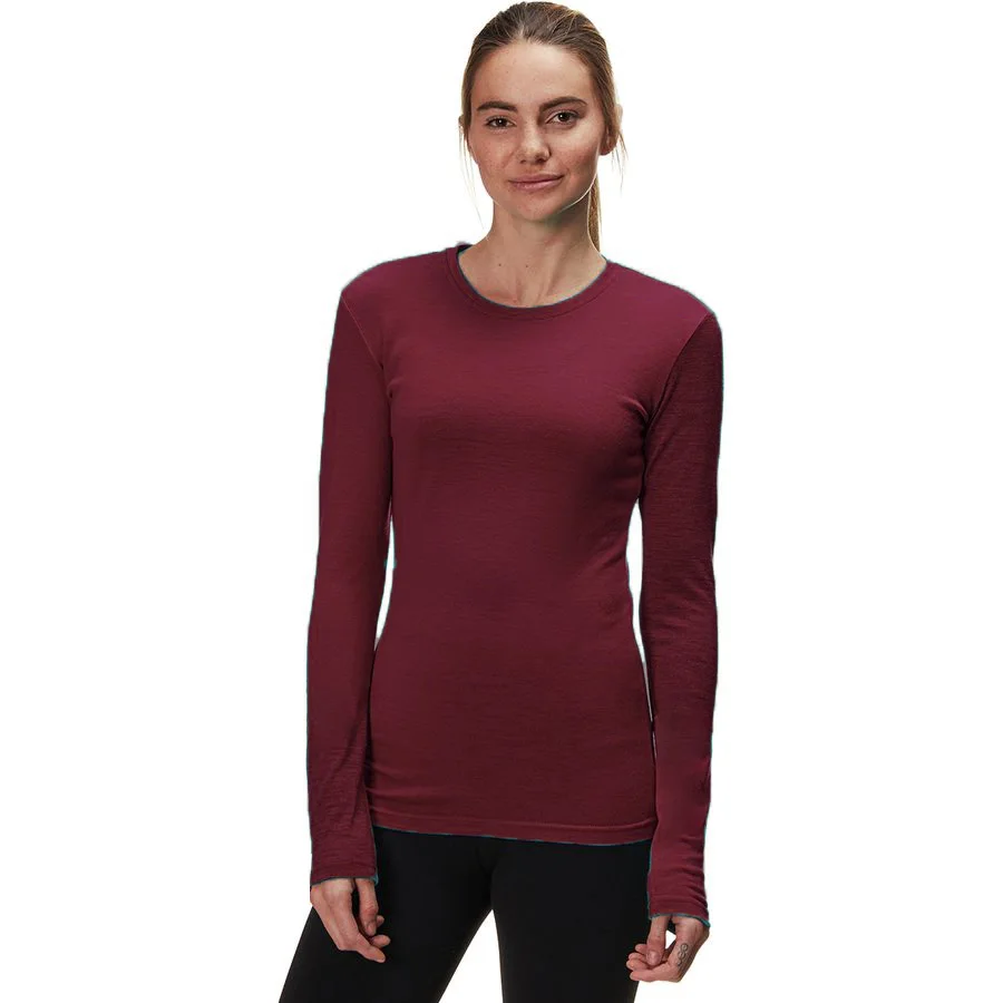 Women's Merino Wool Tencel O-Neck T-Shirt Long Sleeve Quick Dry Lightweight Base Layer Top for Sports Fitness Clothing