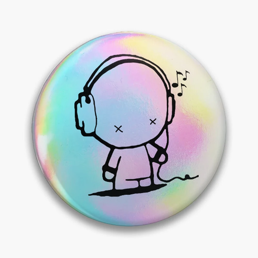 Music Man Slowly For Listening Pin Holographic Star Heart Pin Brooches Laminated Button Fashion Accessory