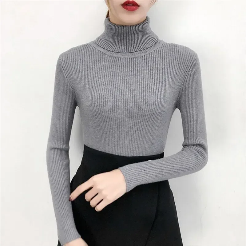 Women Sweater Pullover Winter Knitted Turtleneck Long Sleeve Slim Jumper Tops Ladies Casual Shirts Soft Warm Y2K Clothing