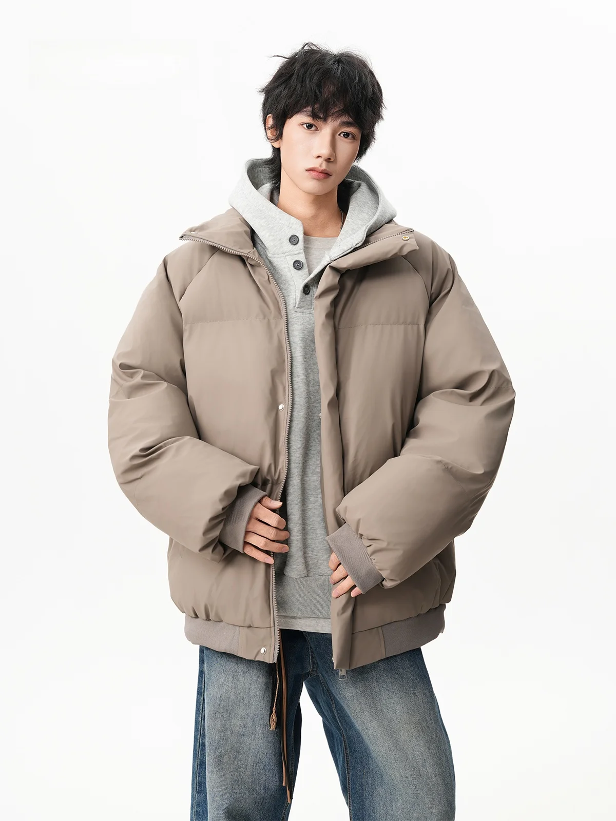 

Trendy Embroidered Collar Cotton Jaet Men's Winter High Street Sli Warmth Bread Sle Outerwear Retro Versatile Coat