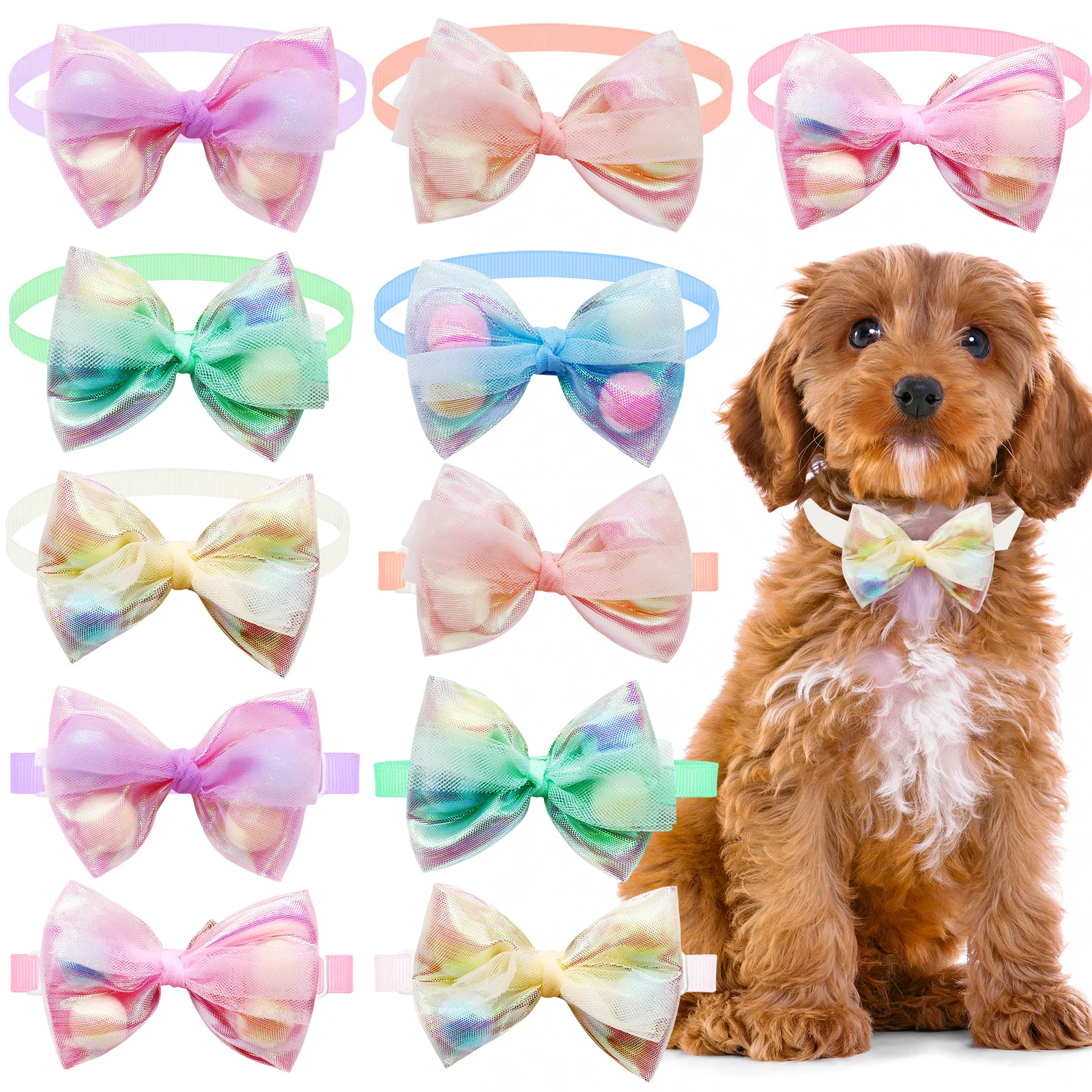 Colourful Lace Bow Ties for Small Dog Adjustable Dog Collar Cat Collar Cute Pompoms Bowties for Puppy Dog Grooming Accessories