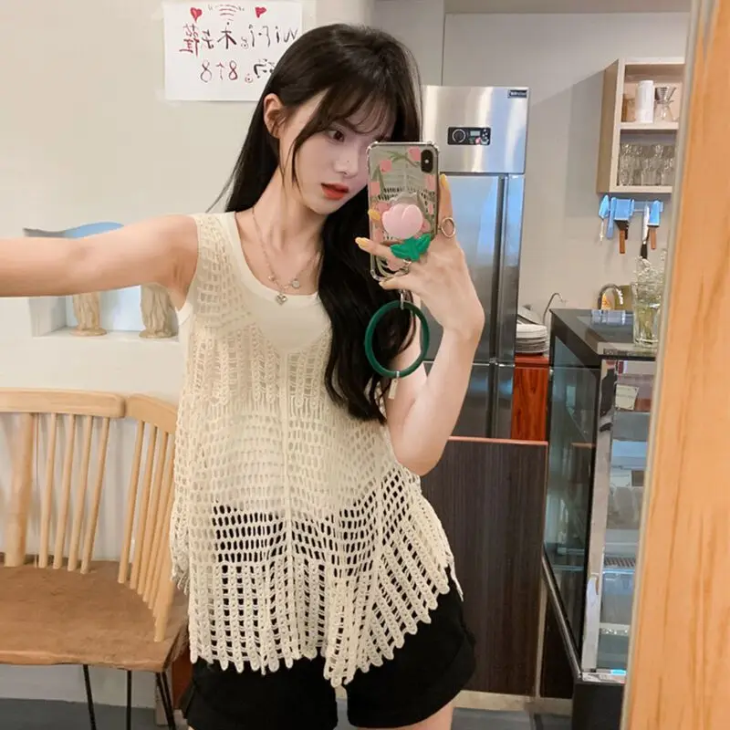 Streetwear canotta scava fuori donna Vintage scollo a V senza maniche Camis Summer Harajuku coreano allentato tutto abbinato canotta Top nuovo