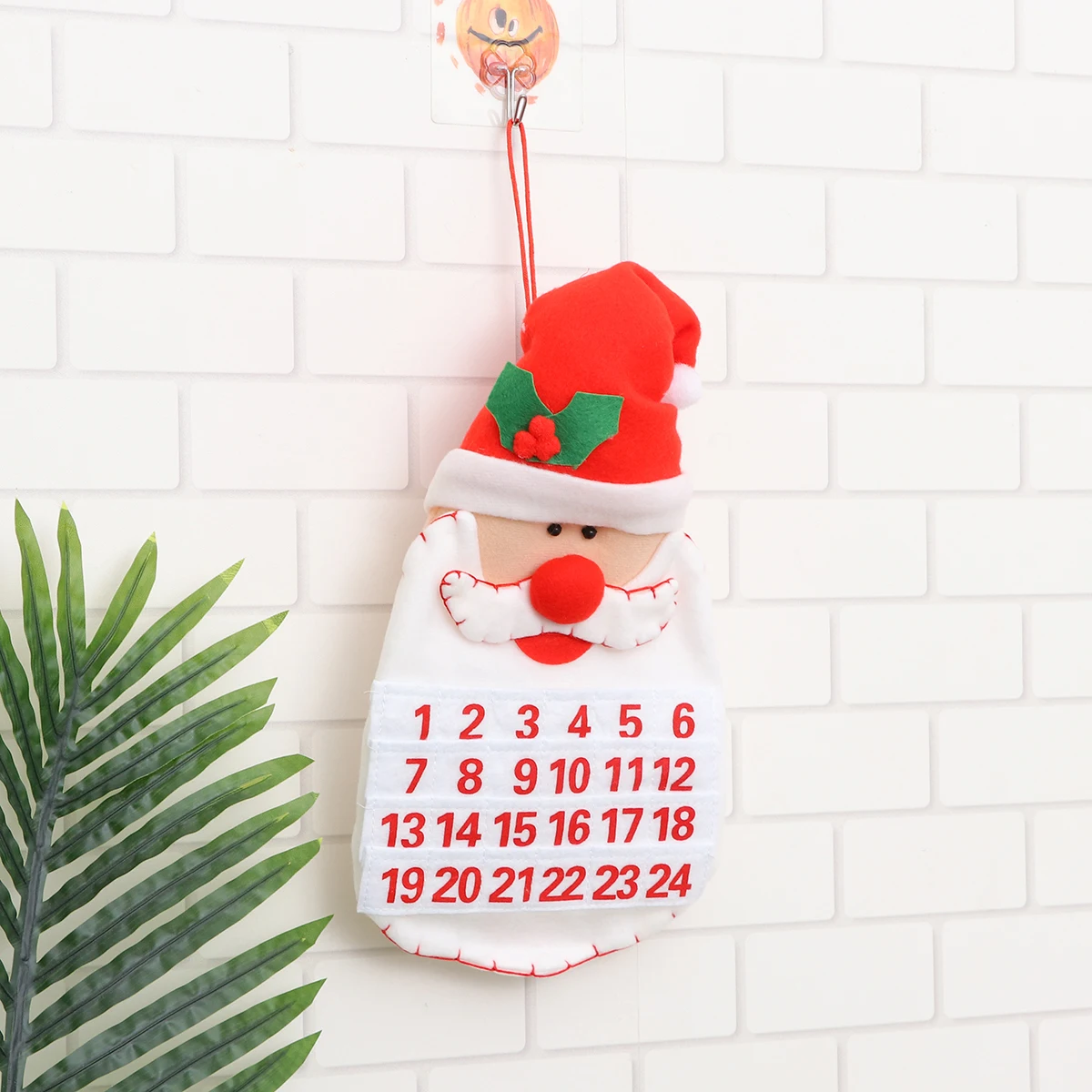 

Santa Claus Head Christmas Advent Calendar Hanging Countdown Premium Fabric Holiday Decoration for Kids Family Festive
