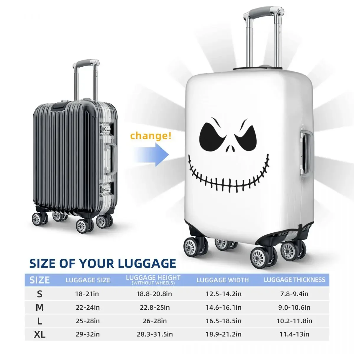 Custom Nightmare Before Christmas Travel Luggage Cover  Halloween Movie Jack Skullington Suitcase Cover Protector Fit 18-32 Inch