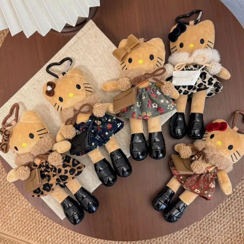 

Ретро-брелок Sanrio Hello Kitty: плюшевая игрушка в черном цвете, в виде платья с цветочным принтом, для ключей от машины, украшение для сумки, защита от потери