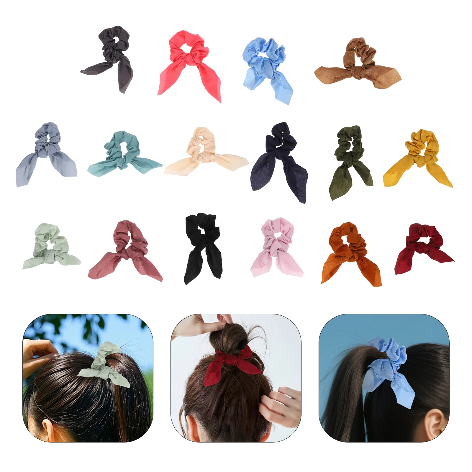 

16 pcs Butterfly Bow Scrunchies For Women Solid Color Hair Ties Elastic Ponytail Holders Fall Hair Accessories