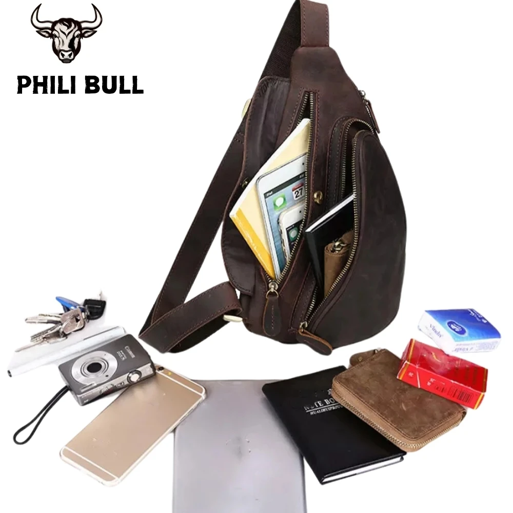 Men Cross Body Shoulder Sling Backpack Chest Bag Pouch Genuine Leather Casual Travel Retro Male Crossbody Messenger Side Bags