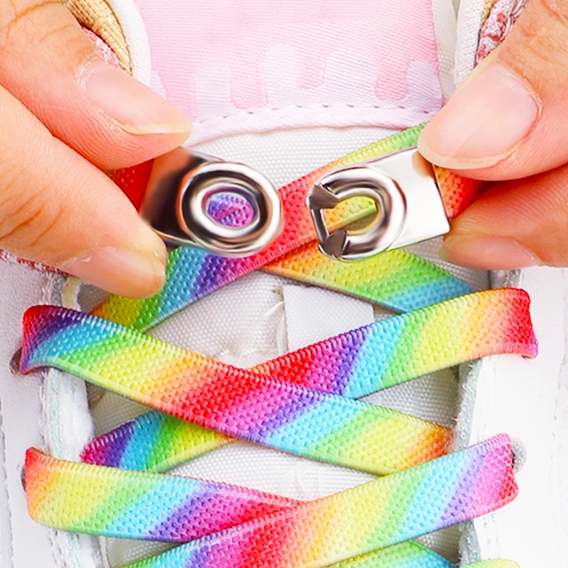 New Metal Lock No Tie Shoelaces Sneakers Colorful Elastic Shoelaces Kids Adults Fast Casual Shoelaces 17 Colors 1 Pair