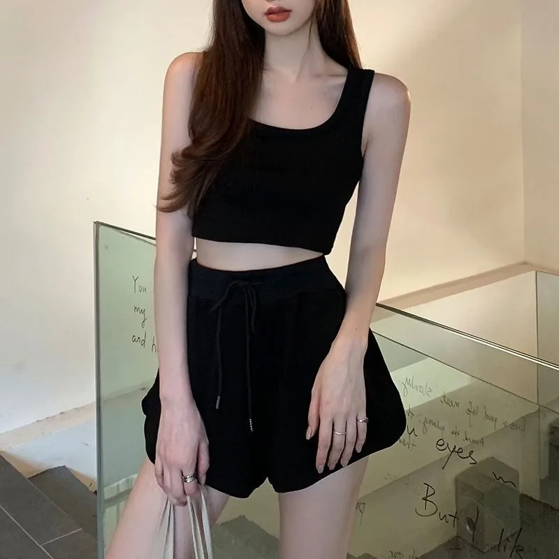 Verão novo conjunto feminino sexy roupa casual moda confortável e versátil terno esportivo suspensórios