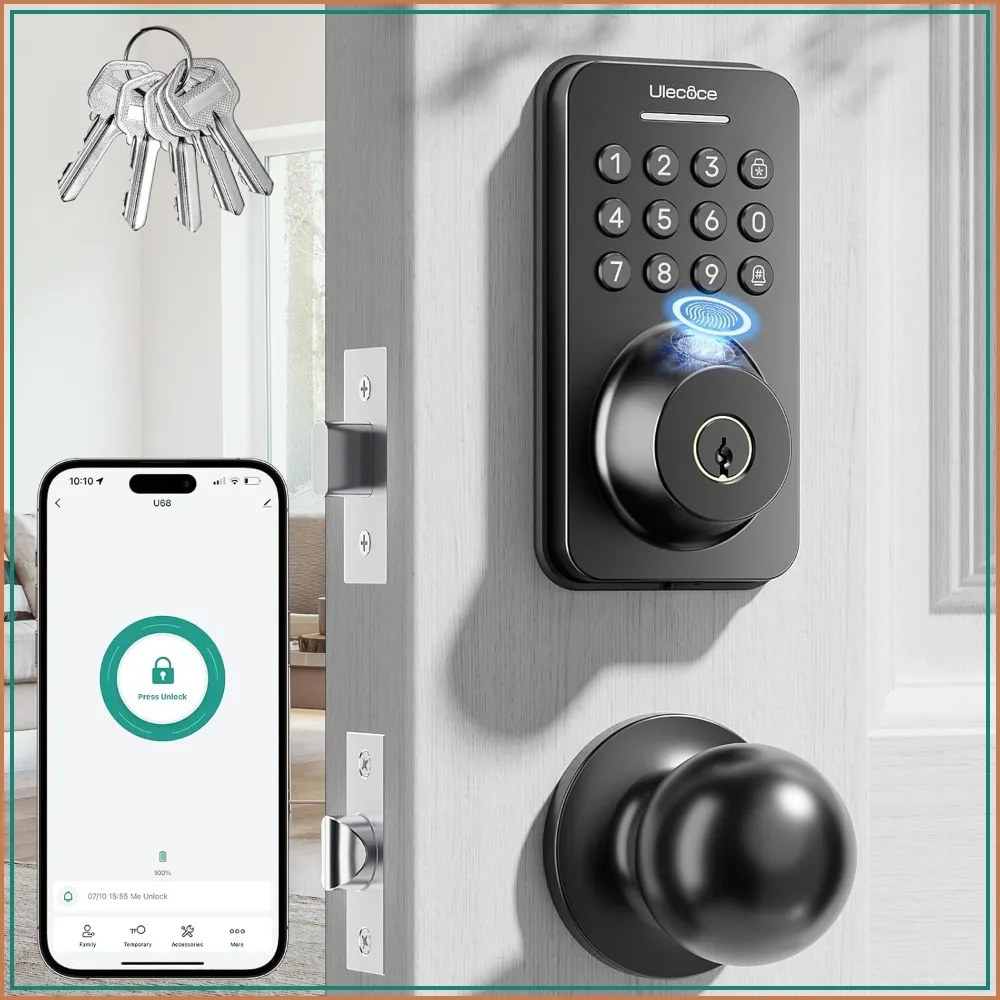 

Smart Fingerprint Deadbolt with Keypad, App Control, Auto Lock, 5-in-1 Unlock, Easy Install, Matte Black