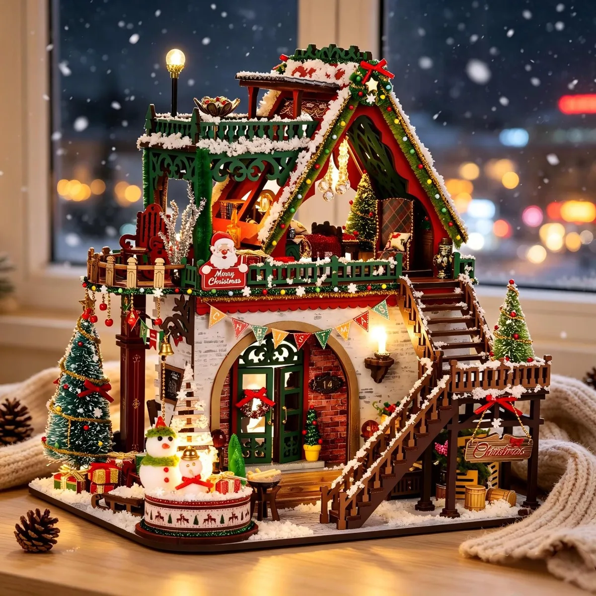 DIY Miniature House Kit Christmas Cottage Wooden Dollhouse 3D Puzzle Craft Model for Adult Teens Holiday Home Decor Gift Set DIY