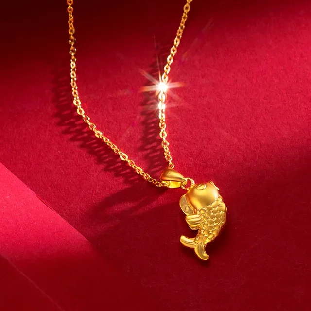 9999 oro reale 24K oro giallo collana clavicola Koi catena clavicola temperamento semplice