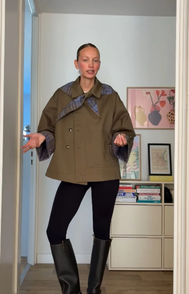 Dwustronna kurtka w kratę FL Fashion, damska, luźna, z klapami, długi rękaw, zapinana na jeden guzik, z kieszeniami, nowa kolekcja jesień 2026, streetwear dla kobiet.