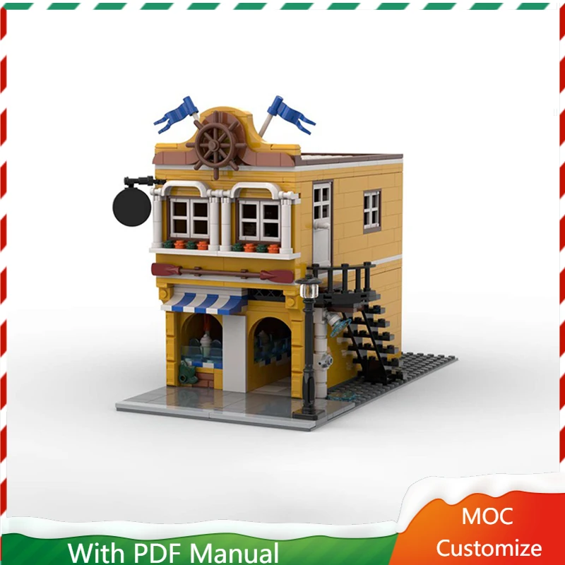 

590 шт. средневековая роскошная сцена гавани, архитектура, сцена, строительный блок, настроить, сделай сам, образовательная сборка, детская игрушка, подарки на день рождения