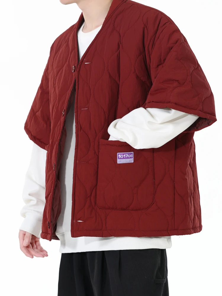 

Retro Diamond Pattern f Sve Thiened Cotton Jaet Men's Loose Warm Outerwear No Collar Autumn Winter Workwear Coat