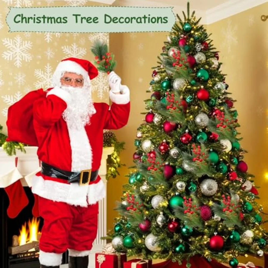 70 قطعة فروع الصنوبر الاصطناعي عيد الميلاد الخضرة فروع إبر الصنوبر الاصطناعي مع ينبع التوت الأحمر فروع الصنوبر وهمية مجموعة