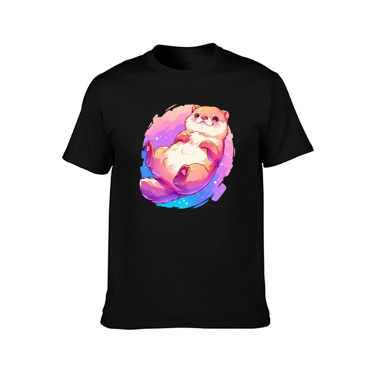 Happy otter with vivid colors T-Shirt man t shirts cotton T-Shirt