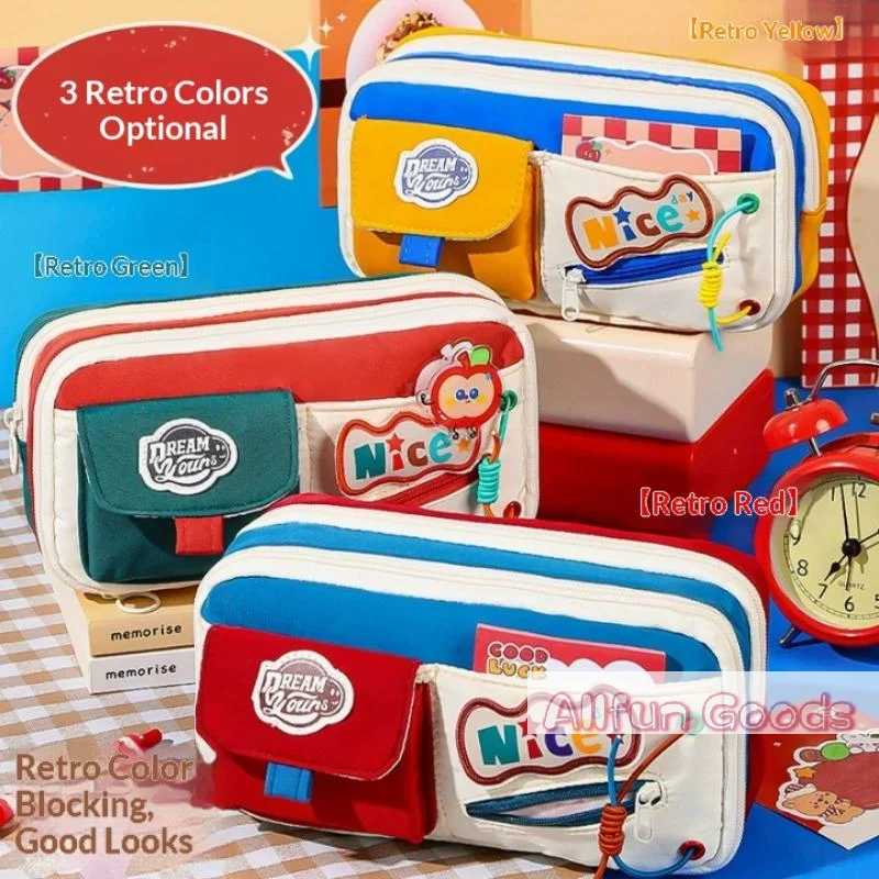 New Classic American Pencil Case Retro High Aesthetic Pencil Case Large Capacity Multiple Patterns Stationery Box For Students
