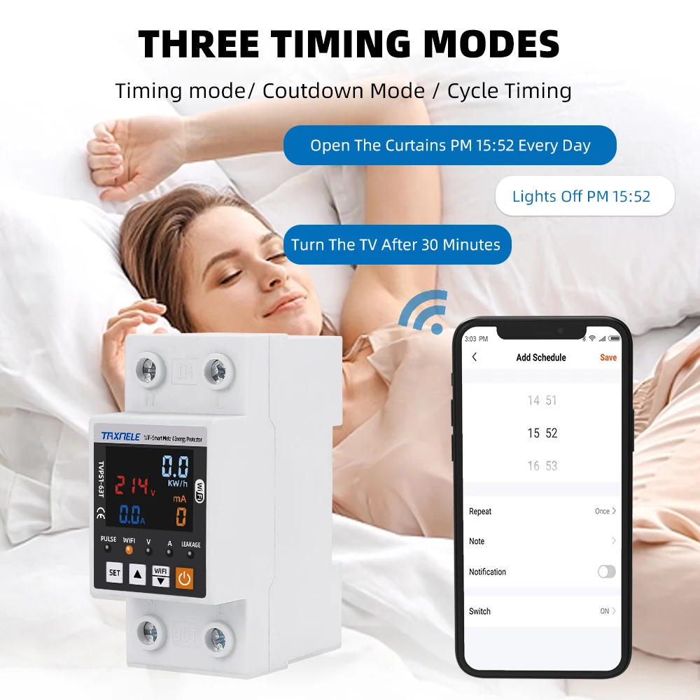 SmartLife TUYA WIFI 63A Circuit breaker Earth Leakage Over Under Voltage Protection Protector Relay Switch Energy kWh Meter