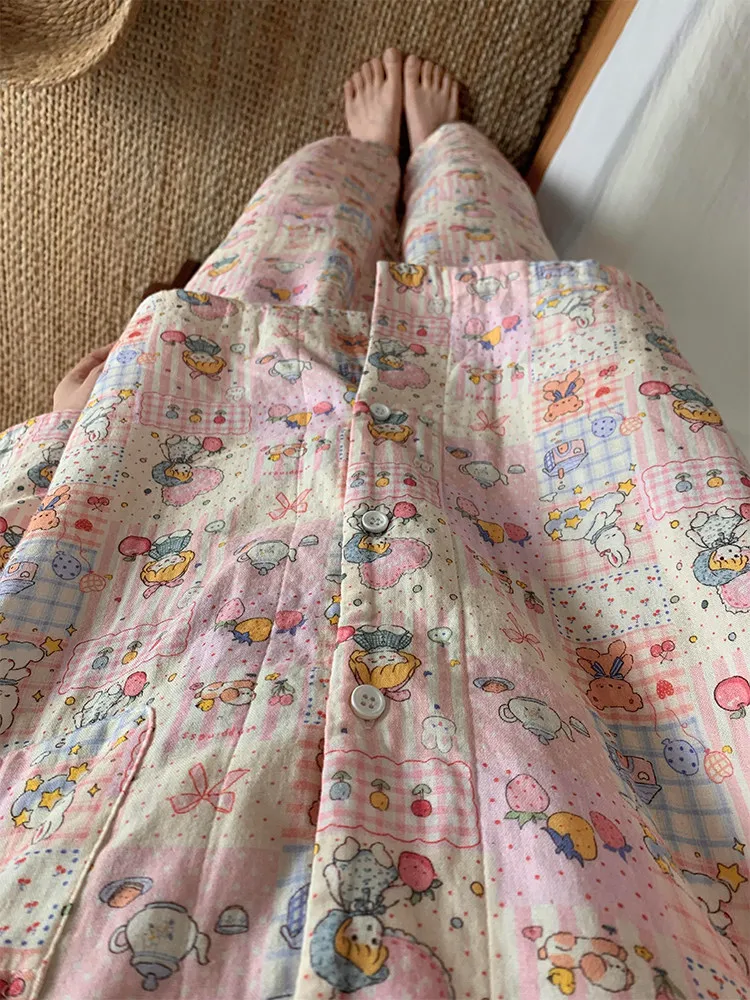 Cute Princess Snow White Print Sleepwear Set Women's Spring Autumn Loose plus Size Home Clothes Comfortable Long Sleeve Pajamas
