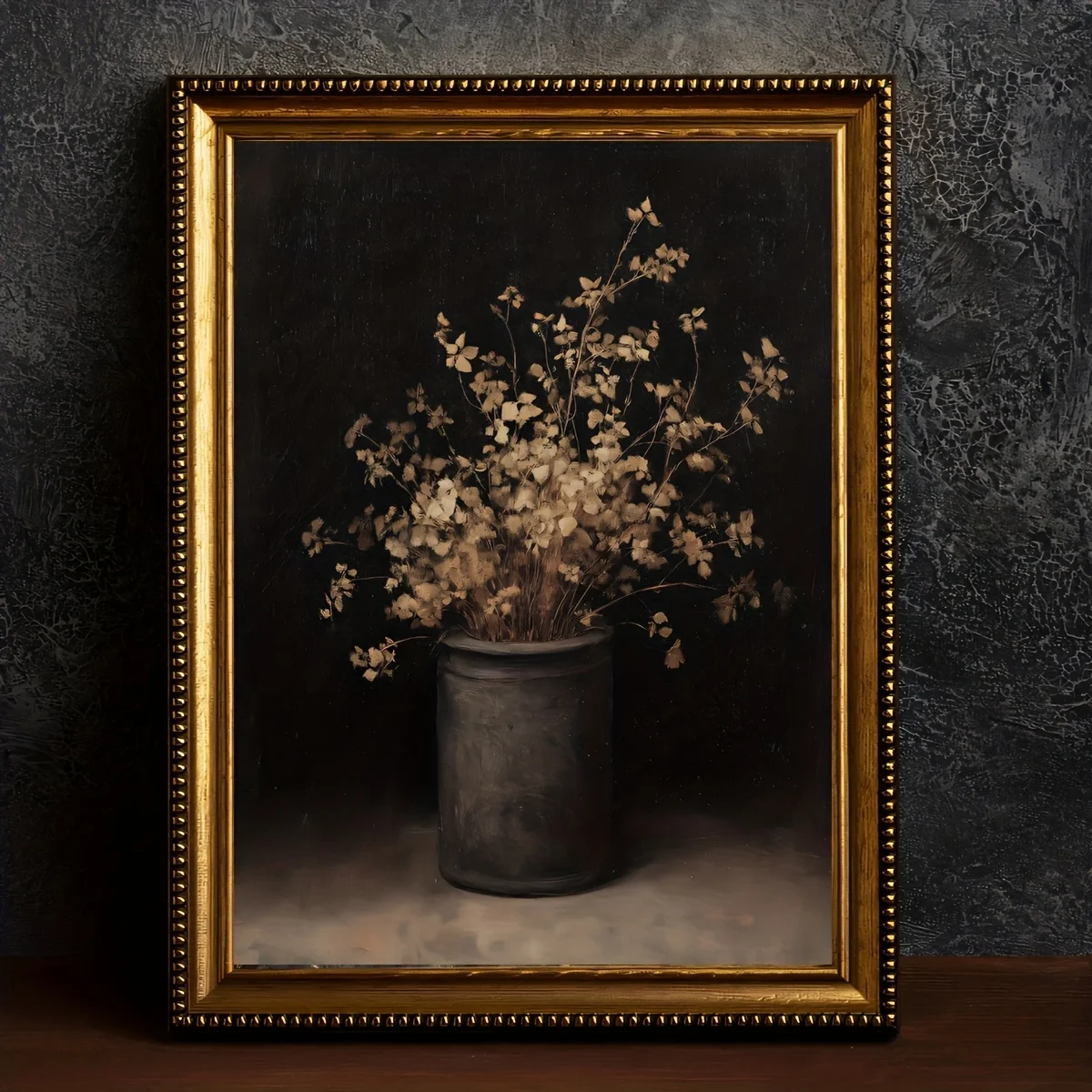 2D Flat, 2D Flat, 1pc Frameless Vintage Fall Dried Flowers Vase Posters, Dark Moody Rustic Still Life Canvas Painting, Creati