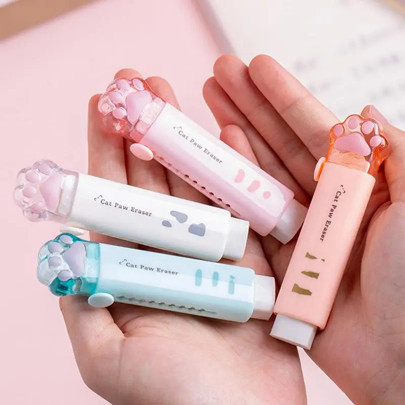น่ารัก Cat Claw ยางลบน่ารักดินสอยาง Kawaii ออกแบบ Push ดึงยางลบการแก้ไขเครื่องมือเครื่องเขียน