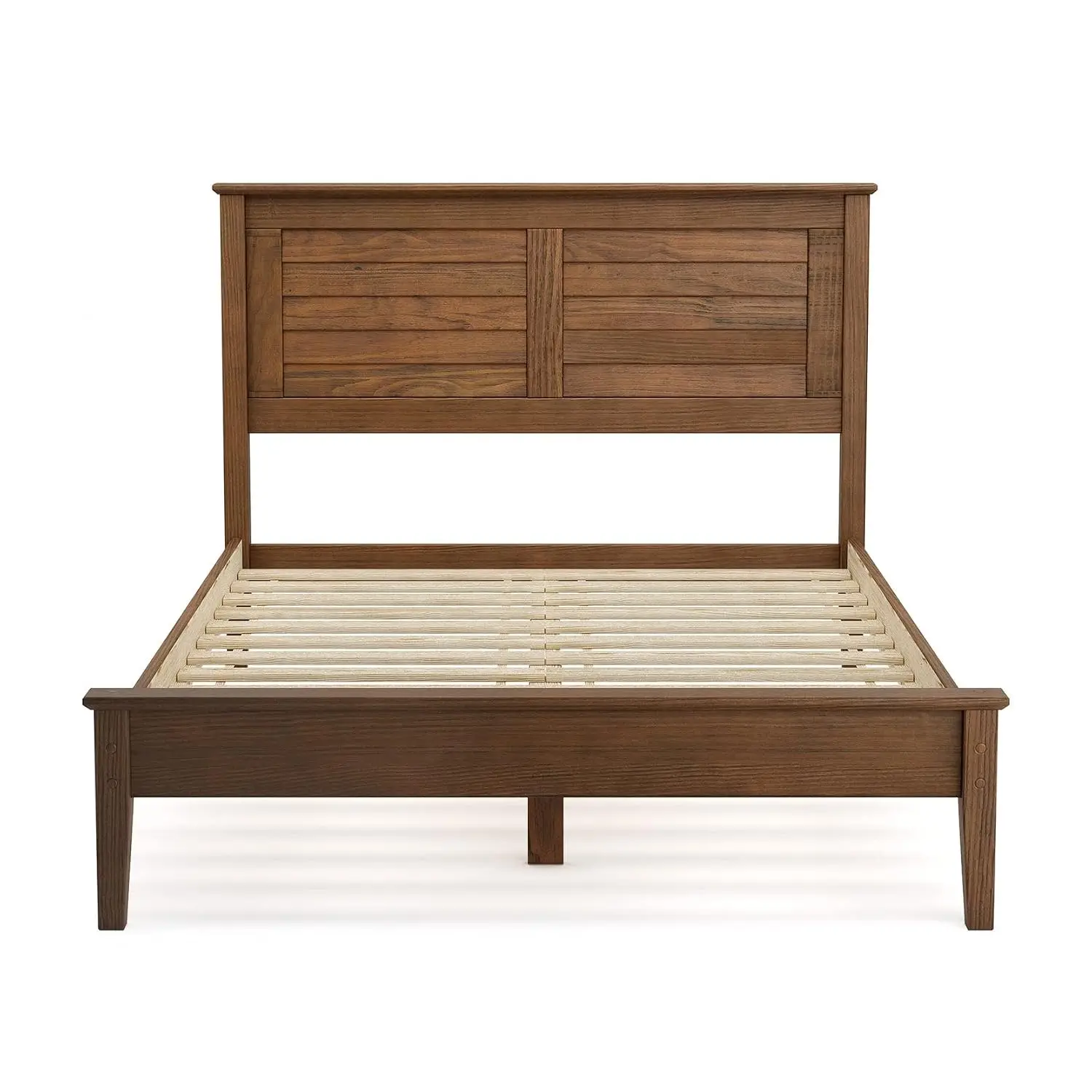 Solid Wood Platform Bed Queen Size Brushed Walnut Finish No Box Spring Needed Bedroom Furniture, Customized - view 3