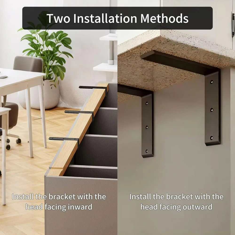 دعامات كونترتوب معدنية شديدة التحمل مقاس 12 بوصة على شكل حرف L للكوارتز والجرانيت، وسمك 0.4 بوصة، ورف دعم 12 × 6 × 2.5 بوصة #6