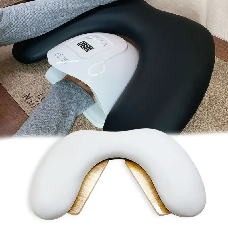 وسادة يد فنية للأظافر على شكل حرف U، حامل محمول قابل للطي، تصميم مائل من الخشب الصلب، وسادة مسند للذراع، وسادة يد لصالون الأظافر #1