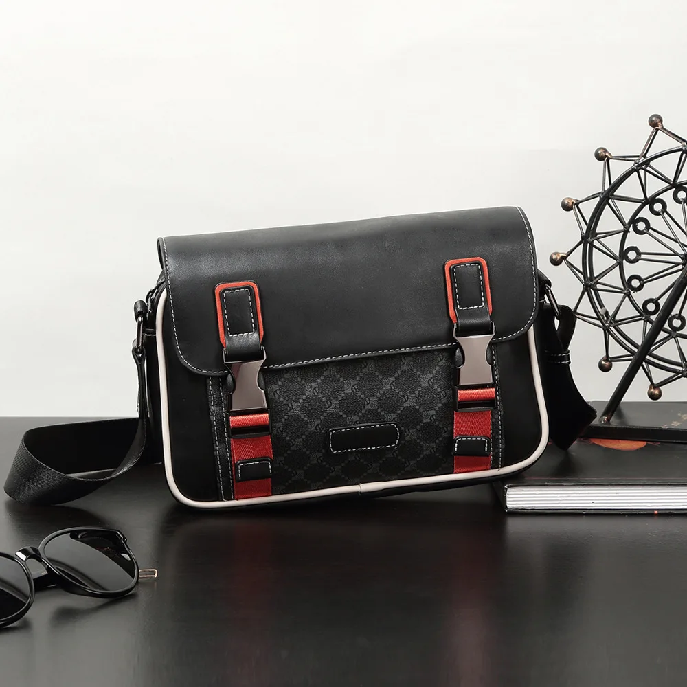 Modische Karierte Umhängetasche für Herren, Modische Schultertasche mit Blumenmuster, Herren-Umhängetaschen, Crossbody-Tasche, Quadratische Handtaschen für Männer – Detail 4