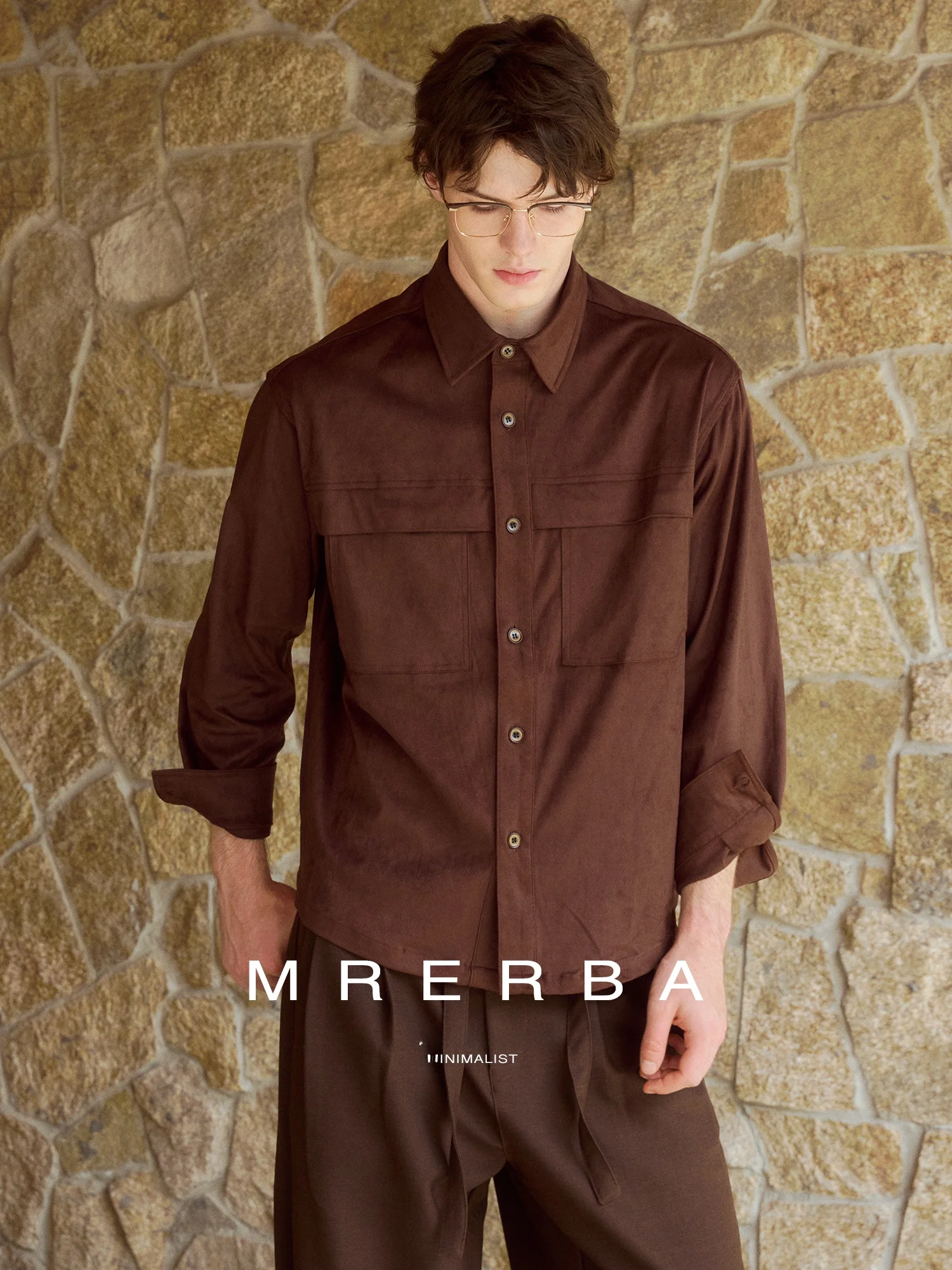 Loose Men's Suede Long Sleeve Shirt Jacket Retro Collar Large Pocket Casual Outerwear Comfortable Polyester Fiber Spring Autumn