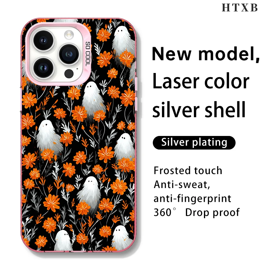 Halloween Geel Bloemen Spook iPhone 17 tot 11 Pro Max Plus