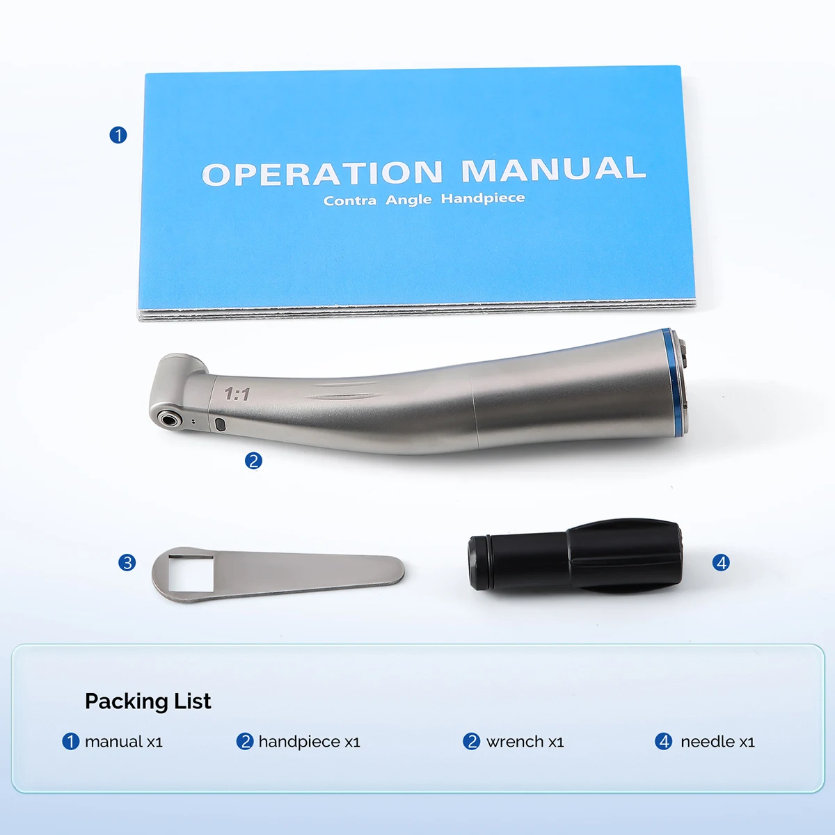 AZDENT Dental 1:1 LED-Faseroptik-Handstück, Winkelstück mit internem Wasserspray, Druckknopf, niedrige Drehzahl, blauer Ring, Zahnarztwerkzeug – Detail 10