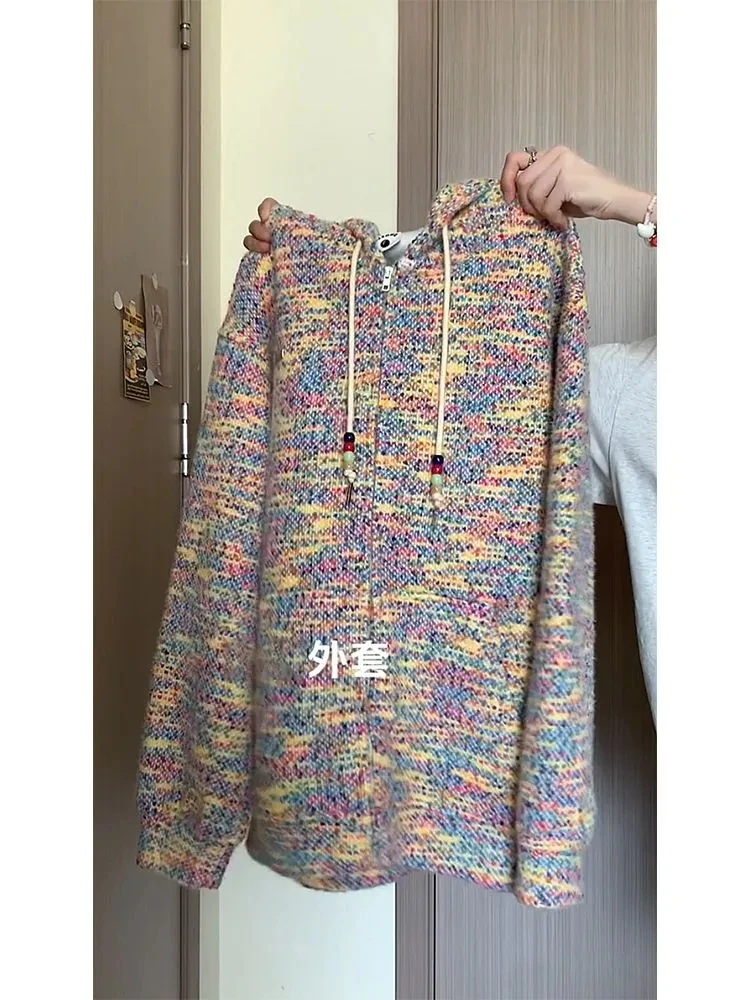 

Korean Knitted Hooded Men Women Vintage Zipper Fly Hooded Sweater Autumn Winter Hoodie Cardigan Y2K High-Quality Hoodies Coat