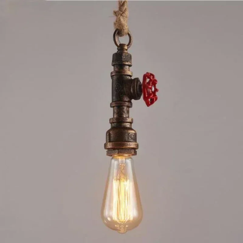 A Loft Steampunk Pendant Lights Vintage Metal Water Pipe Hanging Ceiling Lamp Fixtures for Balcony Stairs Cafe Bar Bedroom