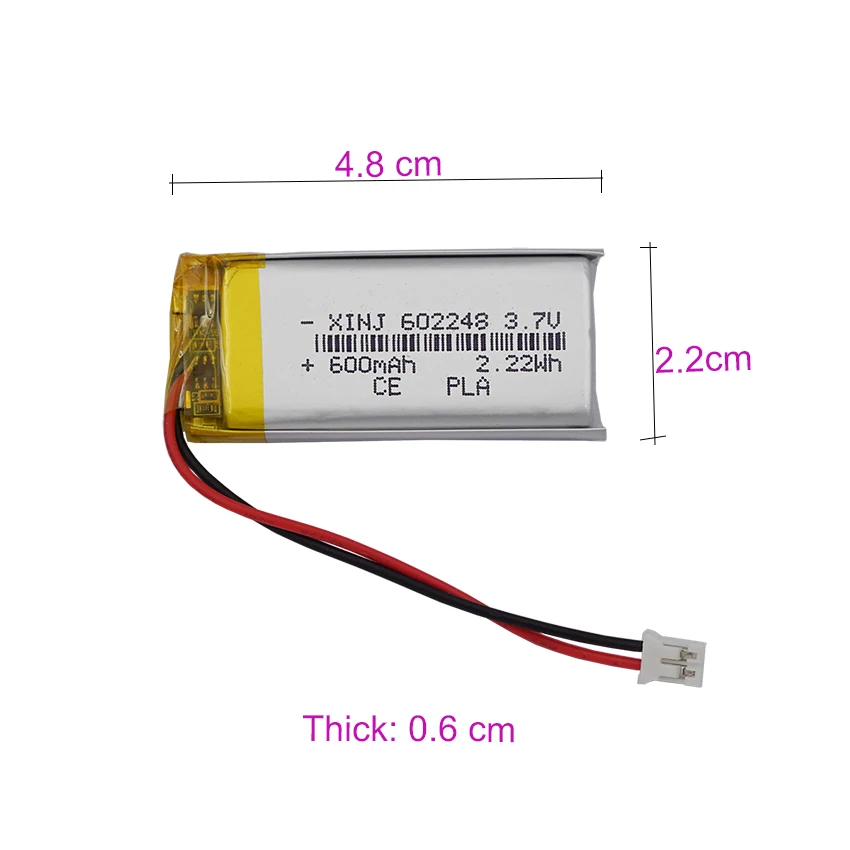 3.7V 600mAh 2.22Wh Polymer Lipo Lithium Battery JST-PH 2pin 2.0mm Connector 602248 For GPS Baby Camera MP4 Car Navigation