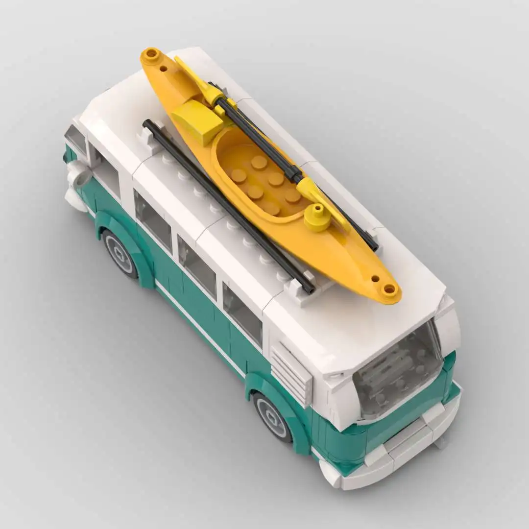 Moc VW T1 Camper Technical Car Van Turquoise Dining Car City Truck Sets Building Block Kid Toys Adults XMAS Gift - view 5