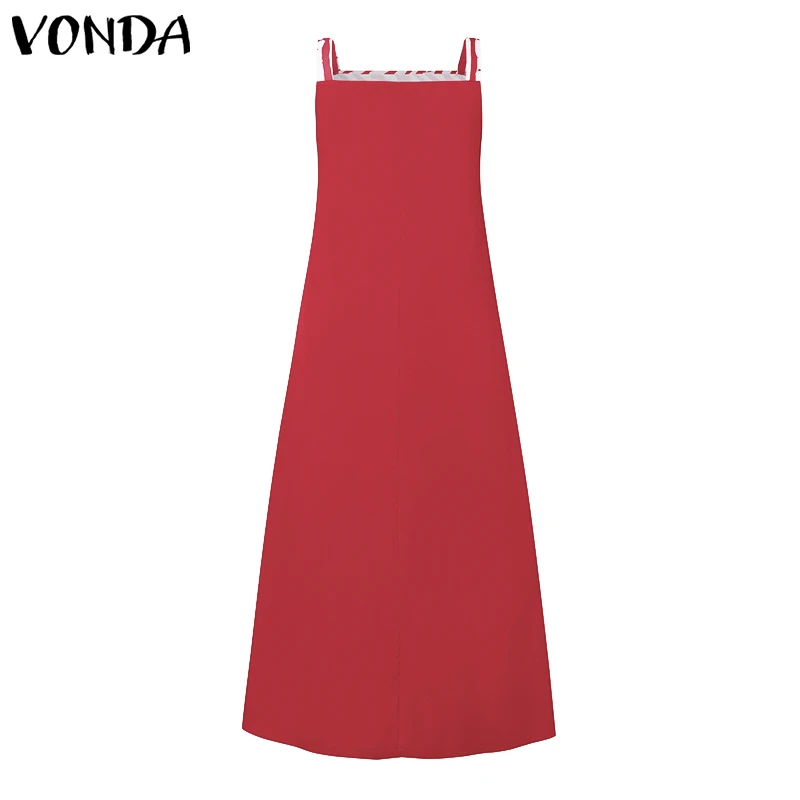 VONDA Plus Size 5XL Summer Bohemian Printed Maxi Dresses Sleeveless Party Beach Sundress Tank Long Vestido Casual Holiday Robe