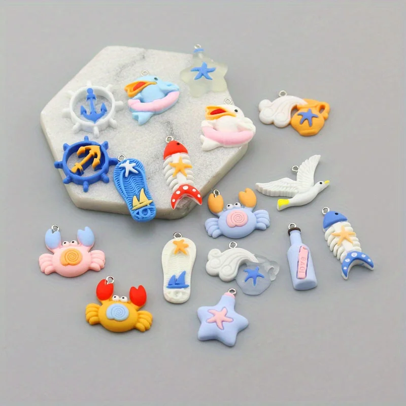 10pcs Marine Animal Crab Seagull  for DIY Jewelry Accessories Handmade Charms Earrings Necklace Pendants