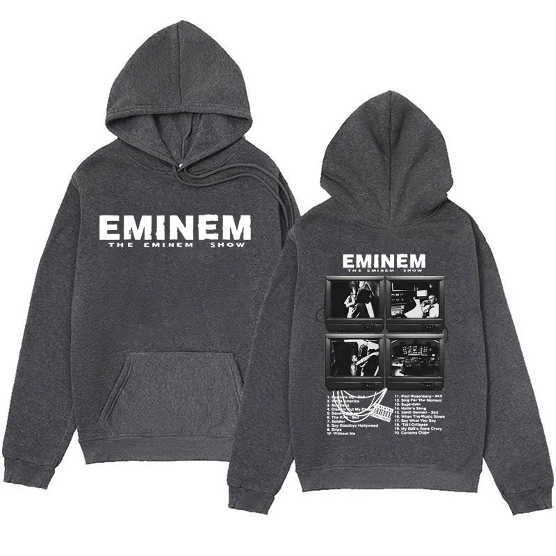 เสื้อฮู้ดอัลบั้มเพลงแร็ปเปอร์ eminem ของขวัญทัวร์โลกสำหรับแฟนกราฟิกเสื้อฮู้ดชายหญิงสเวตเชิ้ตขนาดใหญ่สไตล์ฮิปฮอปสตรีท