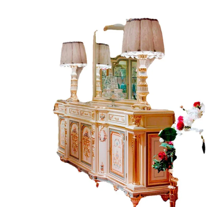 European side cabinet French white painted carved restaurant tea locker