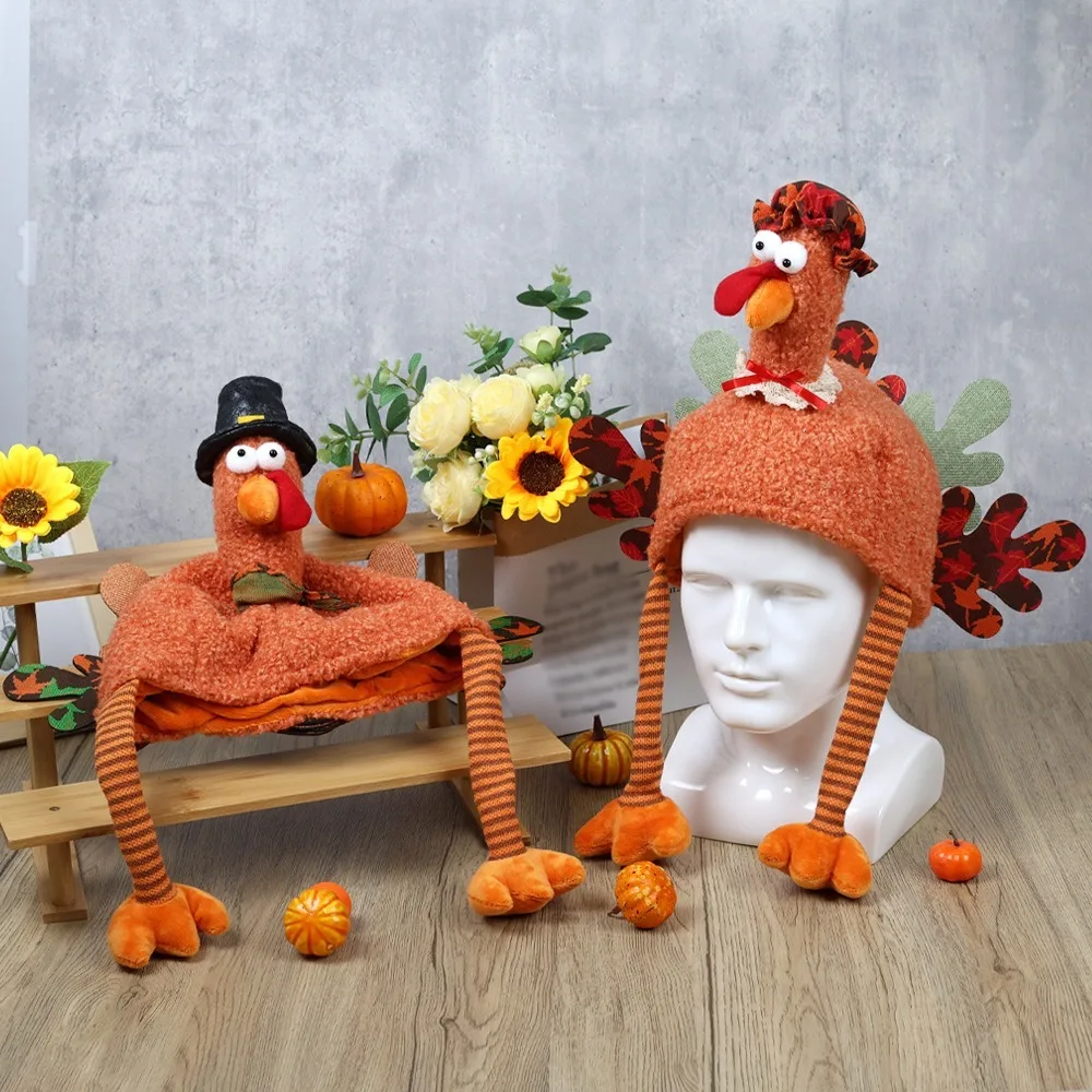 

Funny Cartoon Thanksgiving Plush Turkey Hat High-top Handmade Thanksgiving Cap Orange Halloween Cosplay Costume Kids
