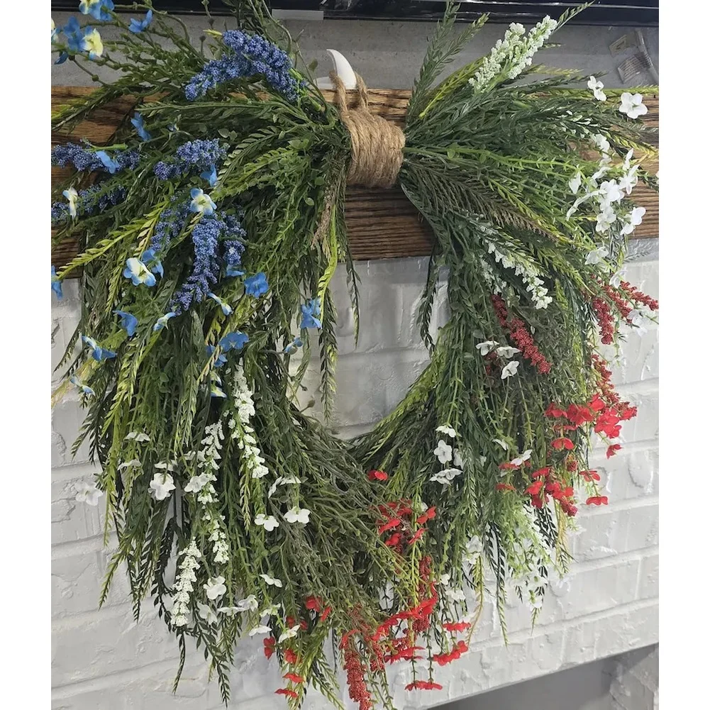 1PCS Front Door Wreath Decoration Artificial Wreath 40X40CM Garland Patriotic Plastic Flower Decor For Door Wall Holiday