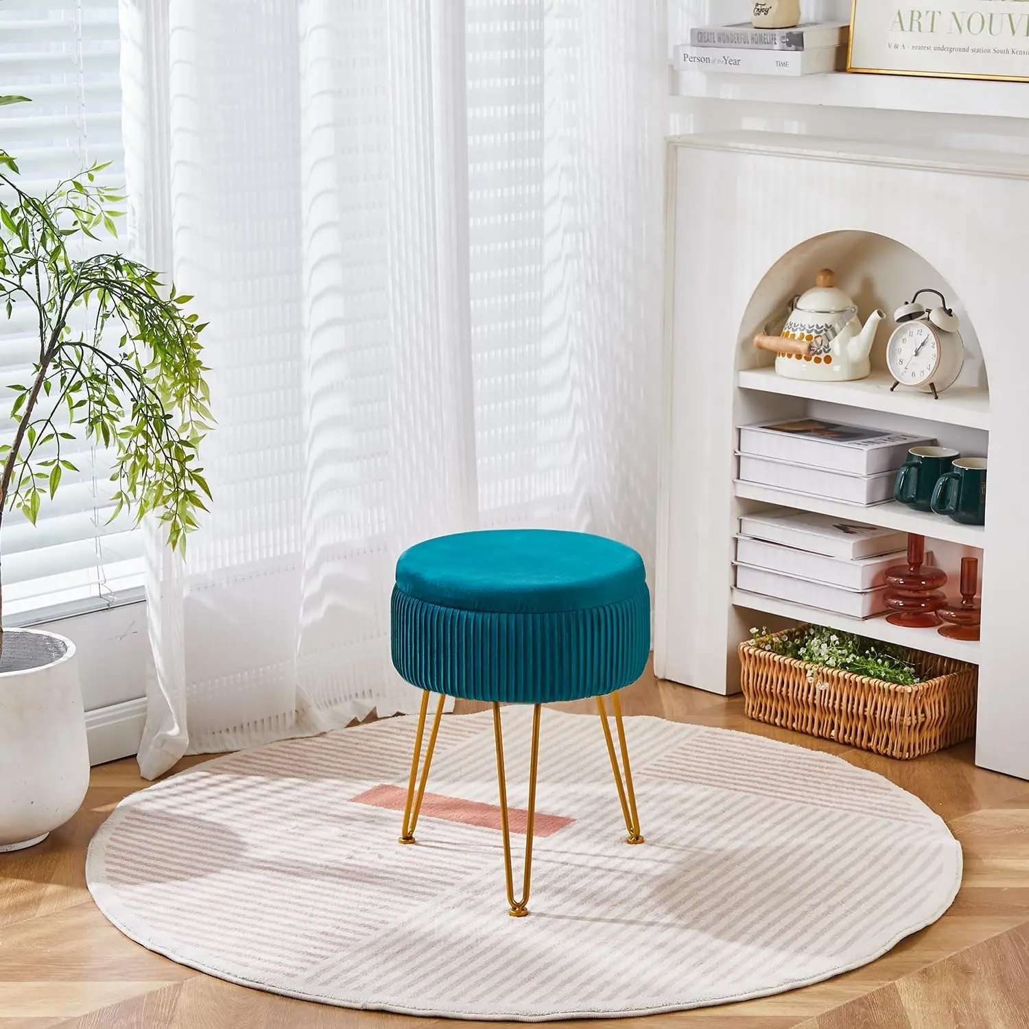 

Cpintltr Velvet Foot Rest Stool Multipurpose Dressing Stools Upholstered Round Storage Ottoman Modern Soft Vanity Chair With