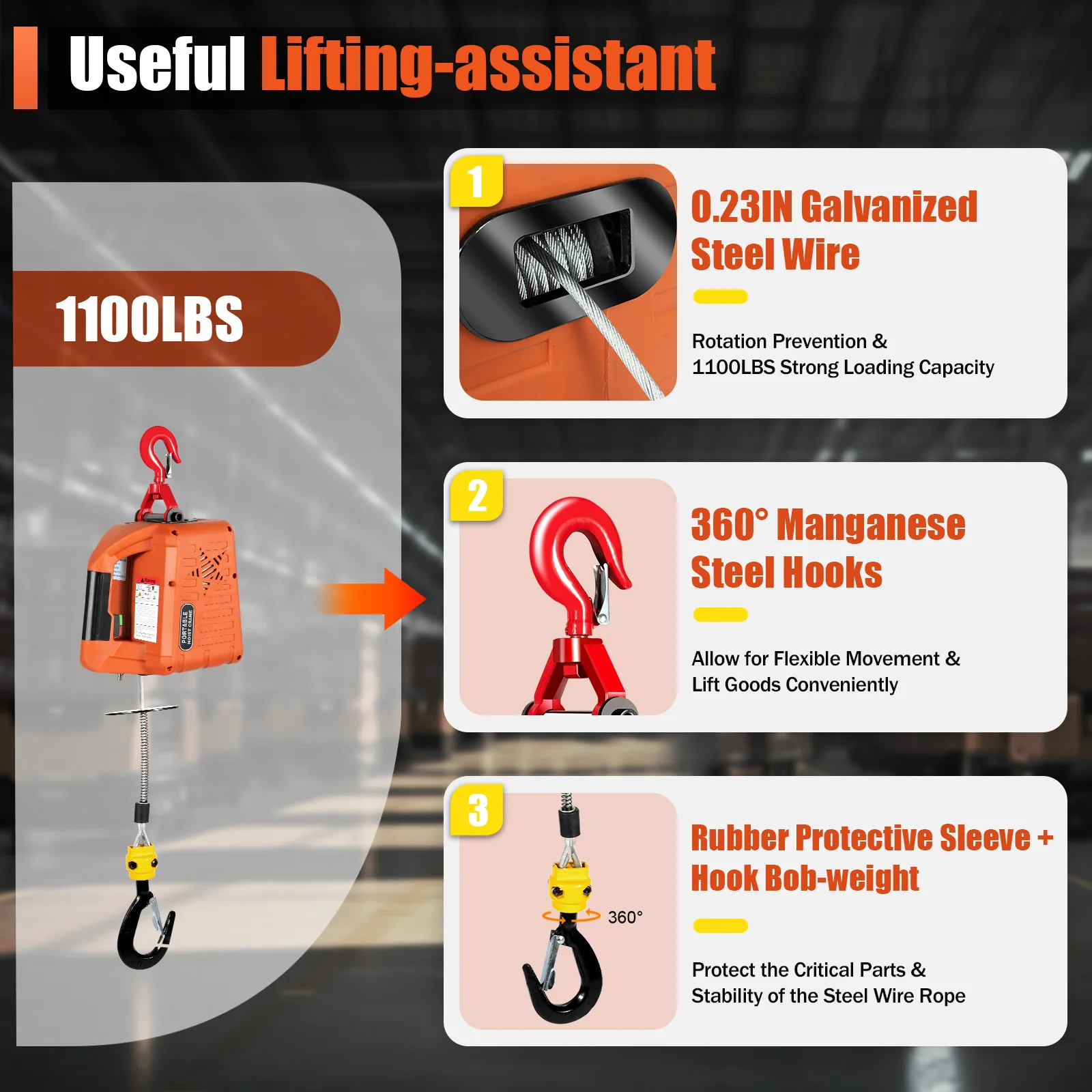 รอกไฟฟ้าแบบพกพา 3 ใน 1 - รอกไฟฟ้ากว้าน - รอกไฟฟ้าควบคุมระยะไกลไร้สาย - รอกไฟฟ้า 440/660/1100 ปอนด์สําหรับยก