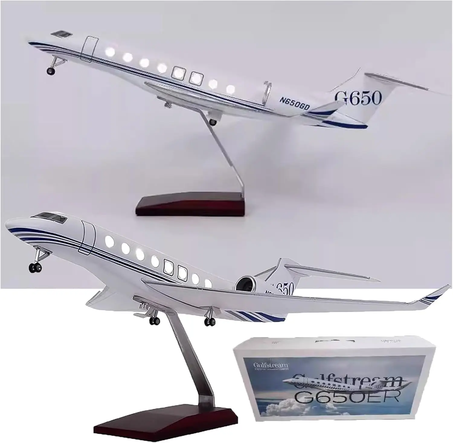 

1:70-Scale Gulfstream G650er Resin Model Private Jet Model Airplane with Stand Adult Collectibles and Decoration