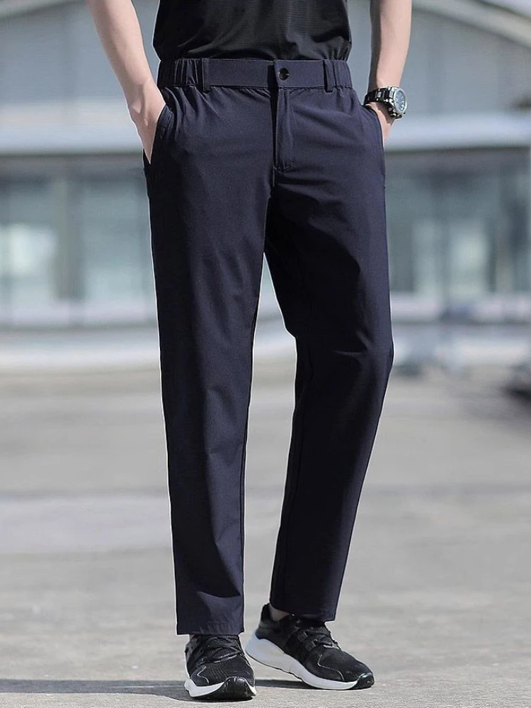 

Men's Ice Silk Pants Summer Thin Straight Loose Trousers Outdoor Quick Dry Business Casual Suit Pants with Drape