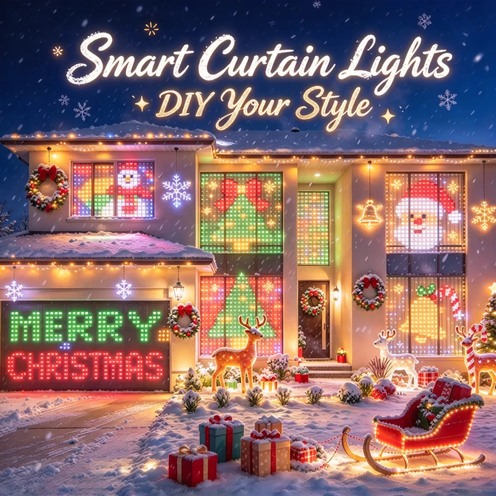 LED Curtain Light Home Holiday Christmas Decorations Lamp App Control DIY Pattern Outdoor Waterproof for Party Xmas Decor
