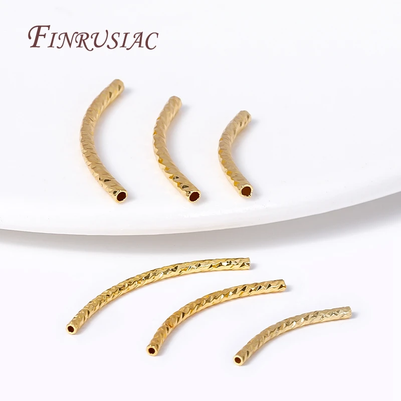 20/25/30MM Long Curved Tube Beads 18K Gold Plated Texture Tube Beads For DIY Bracelet Necklace Jewelry Making Supplies Accessory