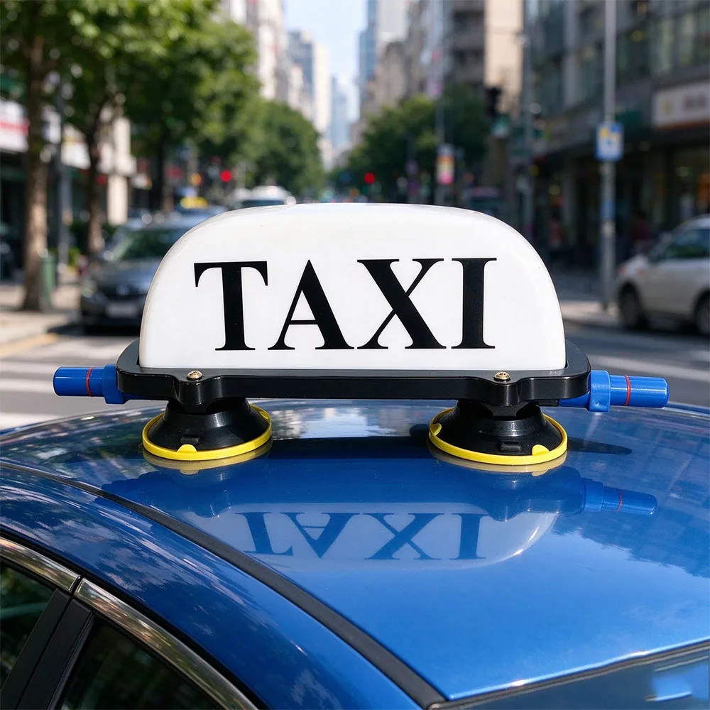White Taxi Sticker With Hand Pump Vacuum Suction Cup Car Top Light Rechargeable Battery Dome Light